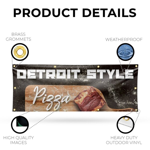 Signmission Detroit Style Pizza, 36 Inch x 96 Inch, Vinyl Banner - B-96-30544