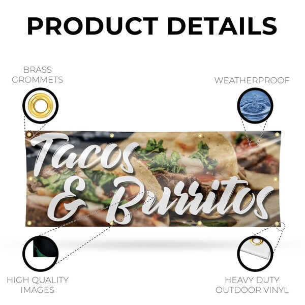 Signmission Tacos and Burritos, 36 Inch x 96 Inch, Vinyl Banner - B-96-30877