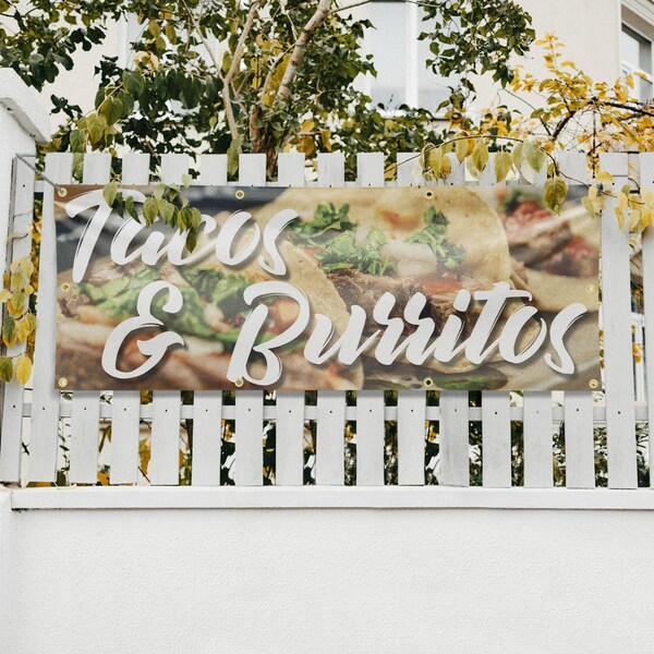 Signmission Tacos and Burritos, 36 Inch x 96 Inch, Vinyl Banner - B-96-30877