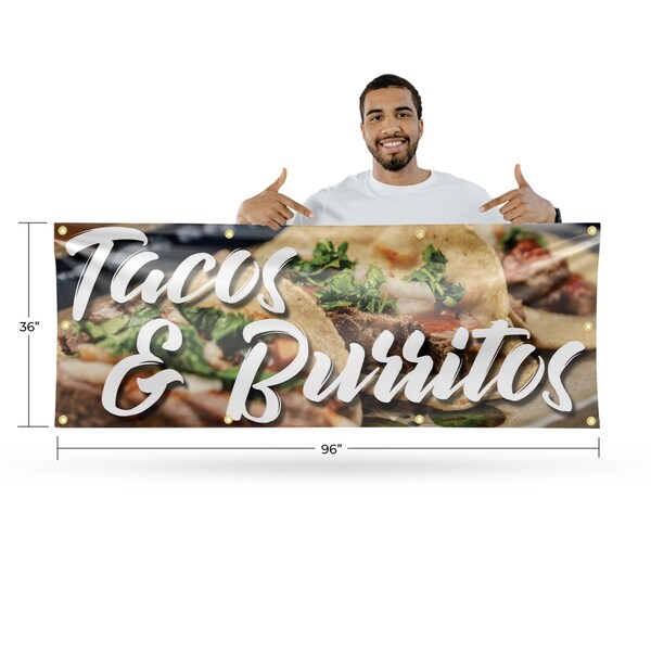 Signmission Tacos and Burritos, 36 Inch x 96 Inch, Vinyl Banner - B-96-30877