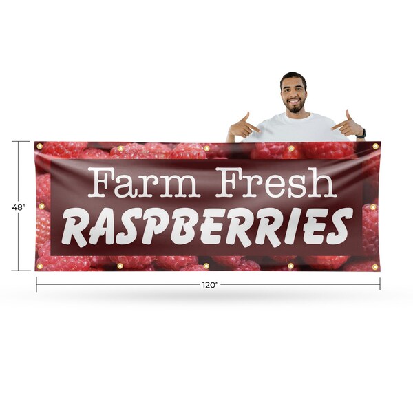 Signmission Farm Fresh Raspberries, 48 Inch x 120 Inch, Vinyl Banner - B-120-30614