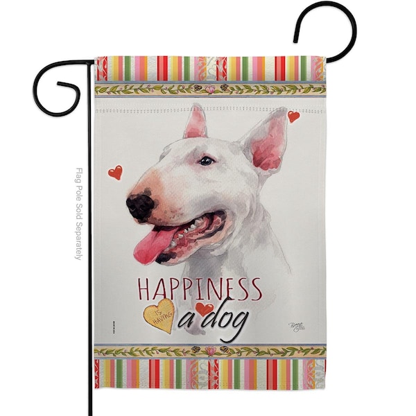 Gardencontrol 13 x 18.5 in. Dog White Bull Terrier Happiness Double-Sided Decorative Vertical Garden Flag - GA2179358