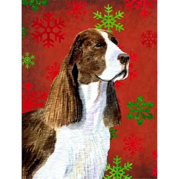 Patioplus Springer Spaniel Red and Green Snowflakes Holiday Christmas Flag Garden Size - PA631504