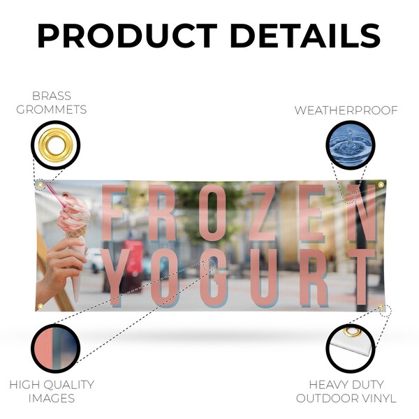 Signmission Frozen Yogurt, 18 Inch x 48 Inch, Vinyl Banner - B-30662