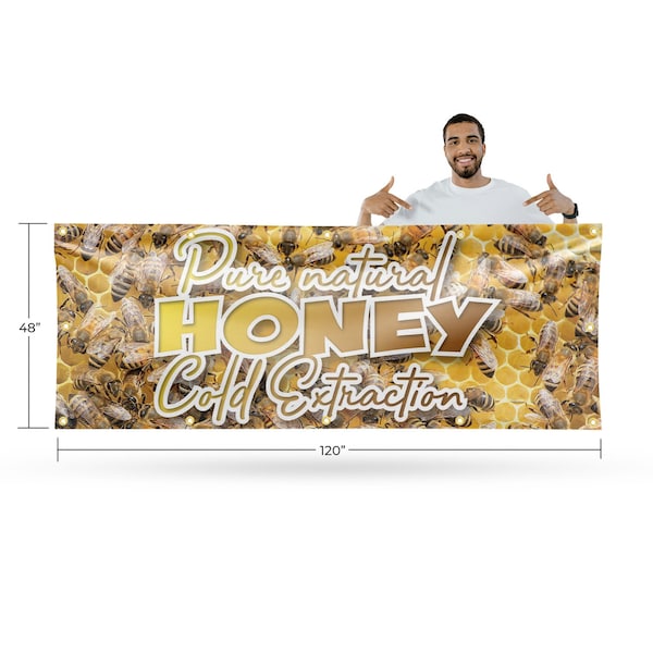 Signmission Pure Natural Honey Cold Extracted, 48 Inch x 120 Inch, Vinyl Banner - B-120-30826