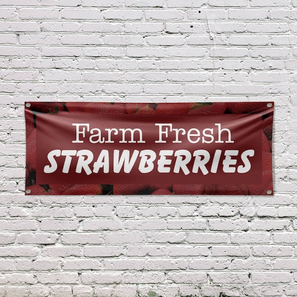 Signmission Farm Fresh Strawberries, 18 Inch x 48 Inch, Vinyl Banner - B-30616