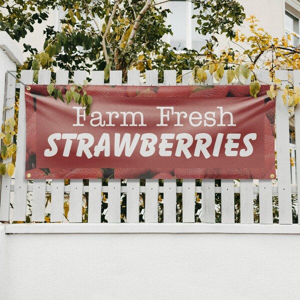 Signmission Farm Fresh Strawberries, 18 Inch x 48 Inch, Vinyl Banner - B-30616