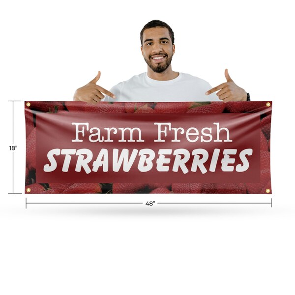 Signmission Farm Fresh Strawberries, 18 Inch x 48 Inch, Vinyl Banner - B-30616