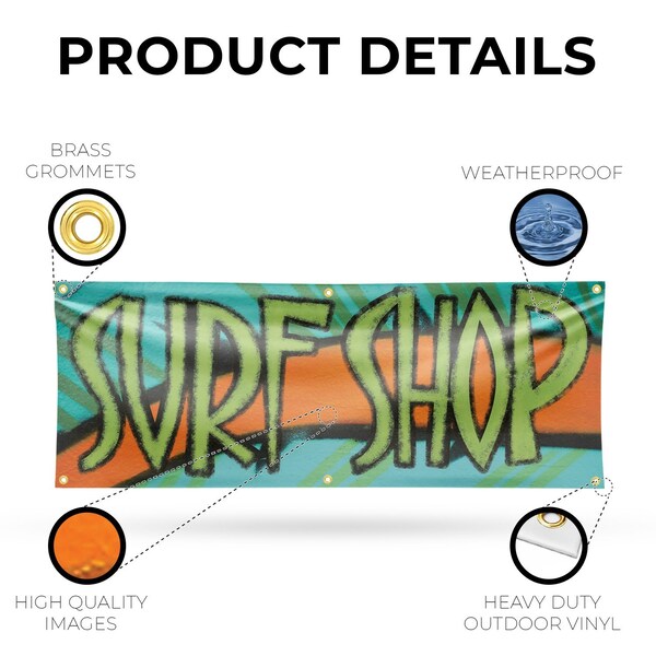 Signmission Surf Shop, 24 Inch x 72 Inch, Vinyl Banner - B-72-30873