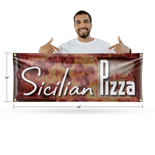 Signmission Sicilian Pizza, 18 Inch x 48 Inch, Vinyl Banner - B-30854