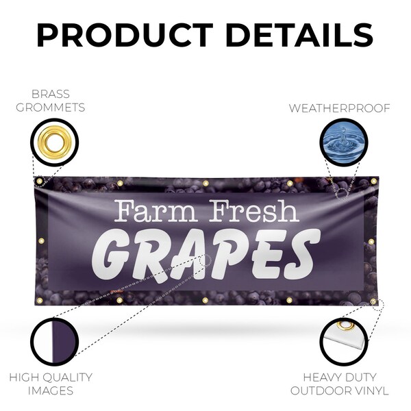 Signmission Farm Fresh Grapes, 48 Inch x 120 Inch, Vinyl Banner - B-120-30594