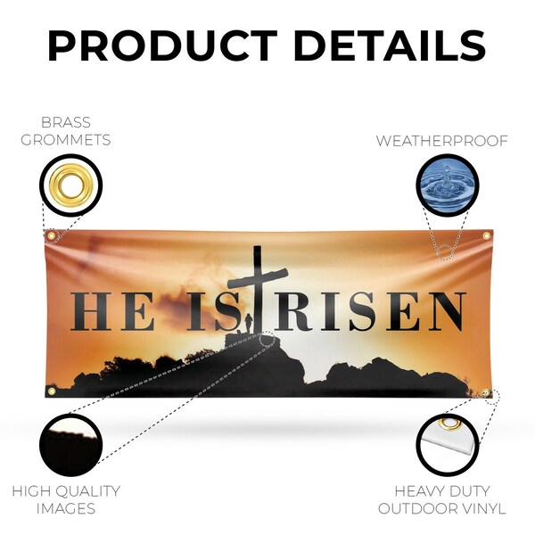 Signmission He is Risen, 18 Inch x 48 Inch, Vinyl Banner - B-30695