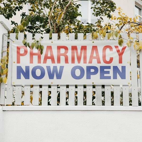 Signmission Pharmacy Now Open, 36 Inch x 96 Inch, Vinyl Banner - B-96-30785
