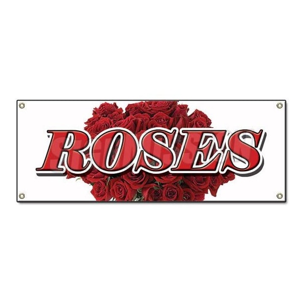 Signmission ROSES BANNER SIGN red rose flowers flower signs florist shop stand long stem - B-ROSES