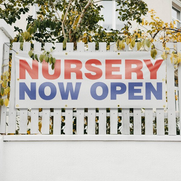 Signmission Nursery Now Open, 36 Inch x 96 Inch, Vinyl Banner - B-96-30767
