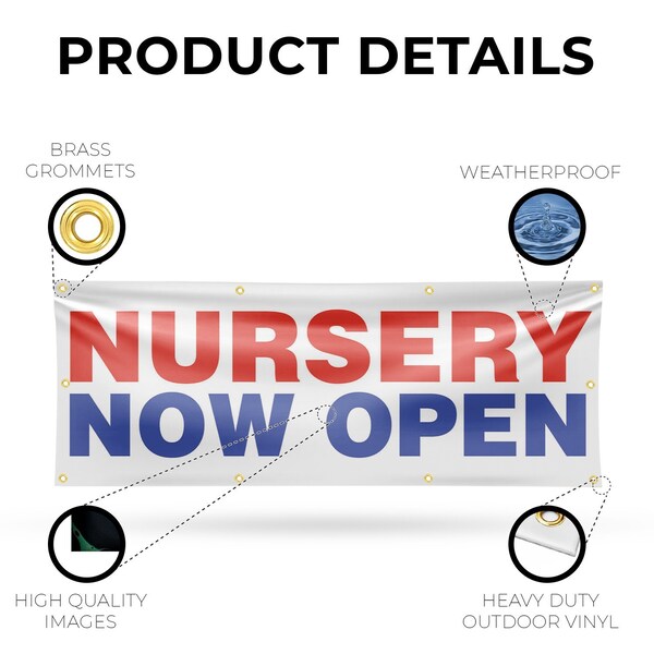 Signmission Nursery Now Open, 36 Inch x 96 Inch, Vinyl Banner - B-96-30767