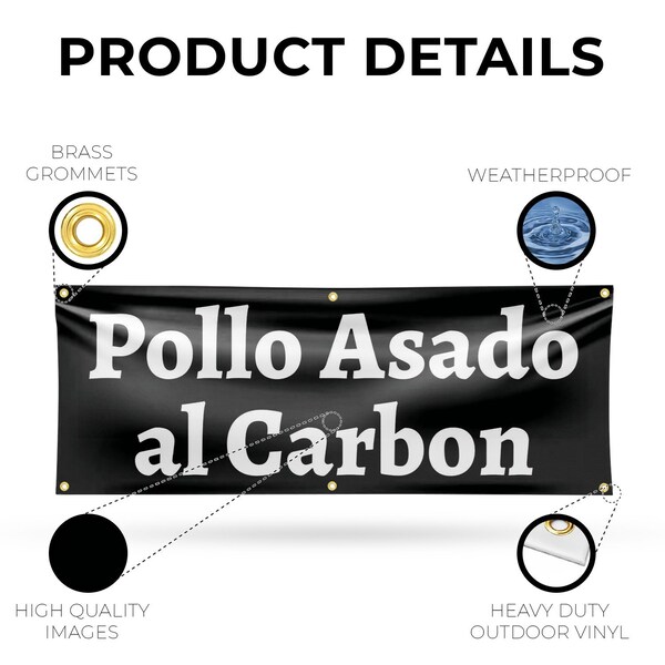 Signmission Pollo Assado al Carbon, 24 Inch x 72 Inch, Vinyl Banner - B-72-30811