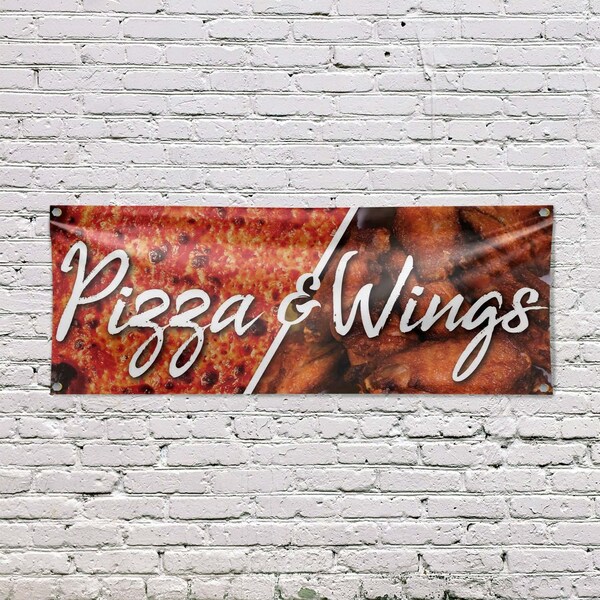 Signmission Pizza and Wings, 18 Inch x 48 Inch, Vinyl Banner - B-30804