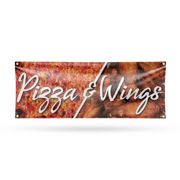 Signmission Pizza and Wings, 18 Inch x 48 Inch, Vinyl Banner - B-30804