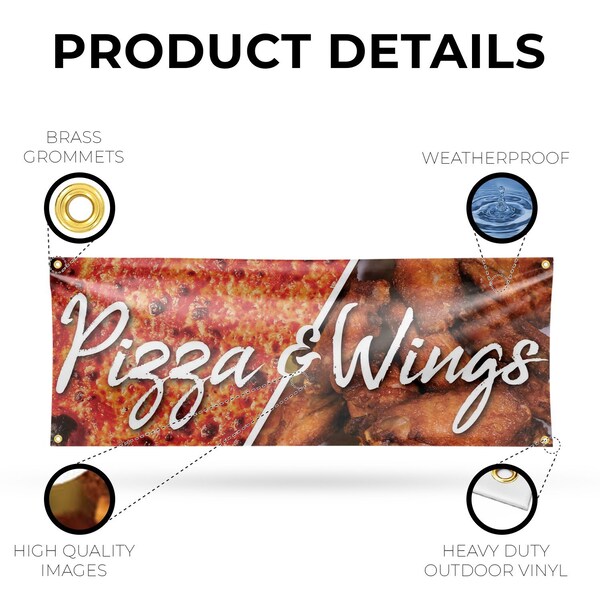 Signmission Pizza and Wings, 18 Inch x 48 Inch, Vinyl Banner - B-30804