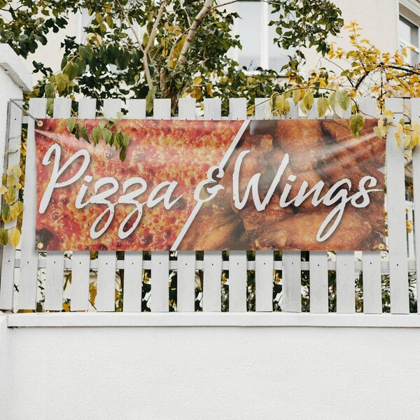 Signmission Pizza and Wings, 18 Inch x 48 Inch, Vinyl Banner - B-30804
