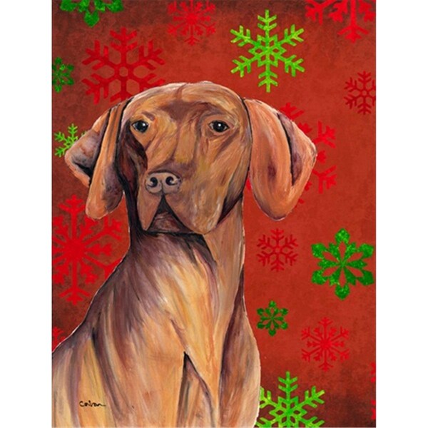 Patioplus Vizsla Red and Green Snowflakes Holiday Christmas House Size Canvas Flag - PA3422058