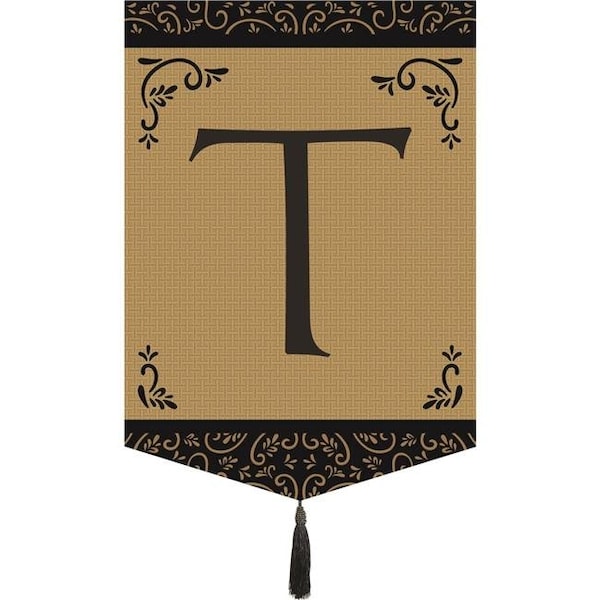 Magnolia Garden Flags Magnolia Garden Flags M030017 Monogram T Tassel Burlap Garden Flag - M030017