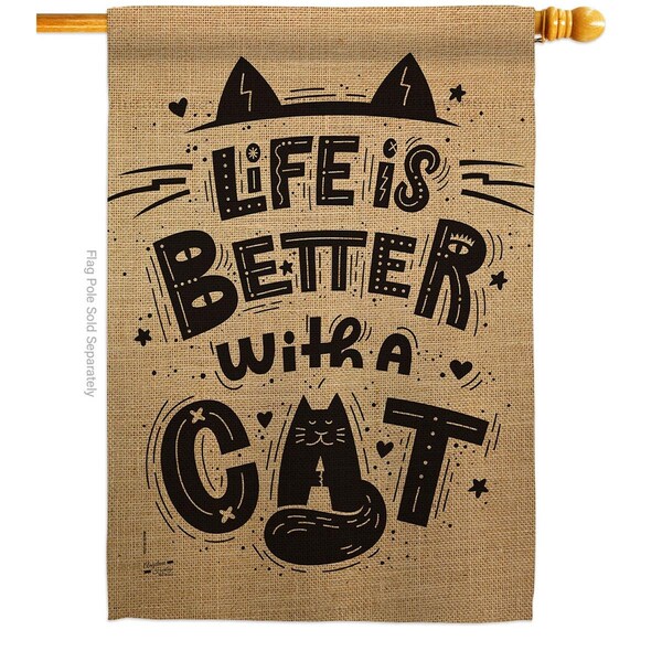 Patio Trasero Better with a Cat Animals 28 x 40 in. Double-Sided Vertical House Flags for  Banner Garden - PA3900569