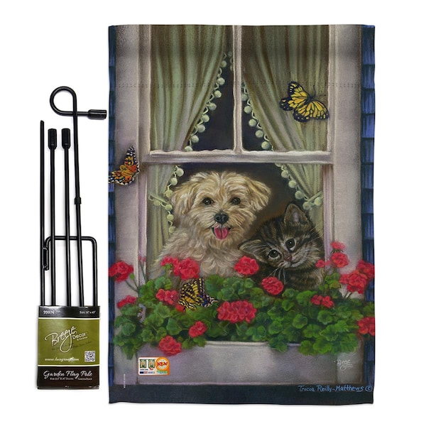 Gardencontrol 13 x 18.5 in. Faithfully Yours Nature Pets Vertical Double Sided Mini Garden Flag Set w/Banner Pole - GA4122839