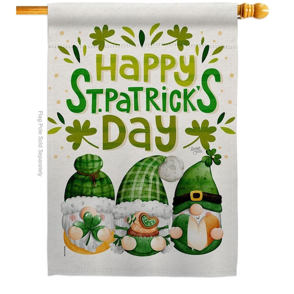 Gardencontrol St Patty Trop Gnome Springtime Patrick Double-Sided Garden Decorative House Flag, Multi Color - GA3905129