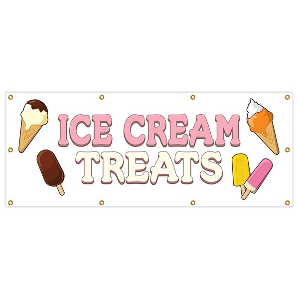Signmission Ice Cream Treats Banner Heavy Duty 13 Oz Vinyl with Grommets - B-96 ICE CREAM TREATS