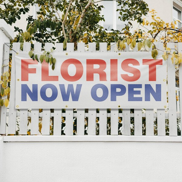 Signmission Florist Now Open, 36 Inch x 96 Inch, Vinyl Banner - B-96-30638