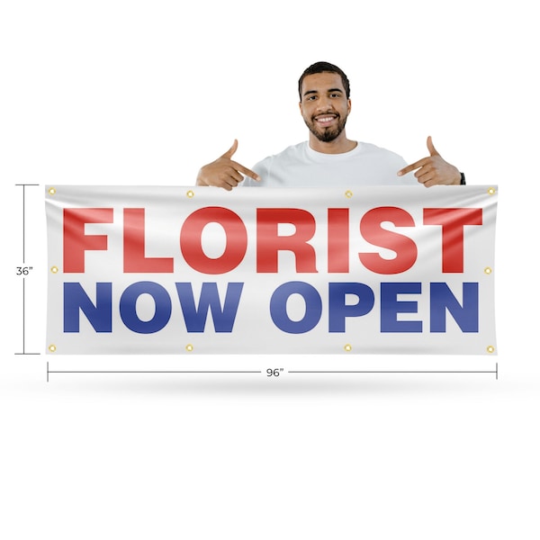 Signmission Florist Now Open, 36 Inch x 96 Inch, Vinyl Banner - B-96-30638