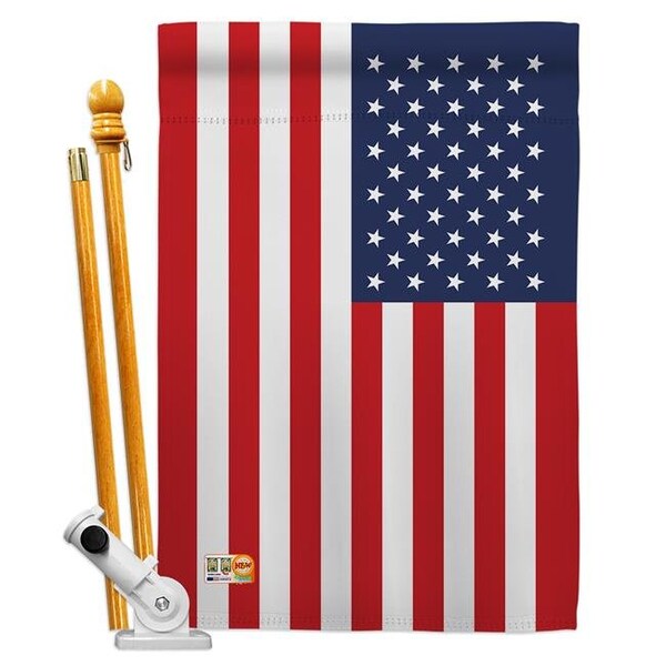 Americana Home & Garden Americana Home & Garden AA-CY-HS-140246-IP-BO-D-US18-AG 28 x 40 in. United States Flags of the World Nationality Impressions Decorative Vertical Double Sided House Flag Set & Pole Bracket Hardware Flag Set - HS140246-BO
