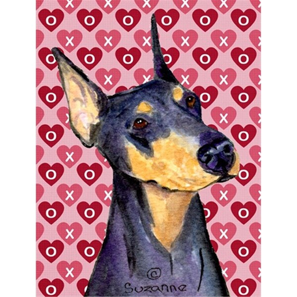 Patioplus 11 x 15 In. Doberman Hearts Love And Valentines Day Portrait Flag; Garden Size - PA245716