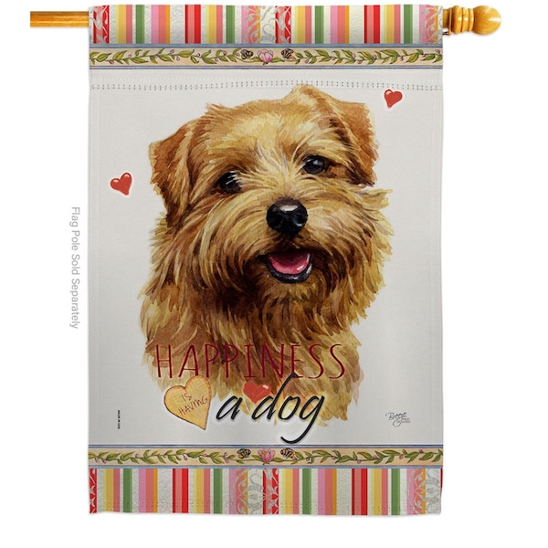 Gardencontrol 28 x 40 in. Dog Tan Norfolk Terrier Happiness Double-Sided Decorative Vertical House Flag - GA2061951