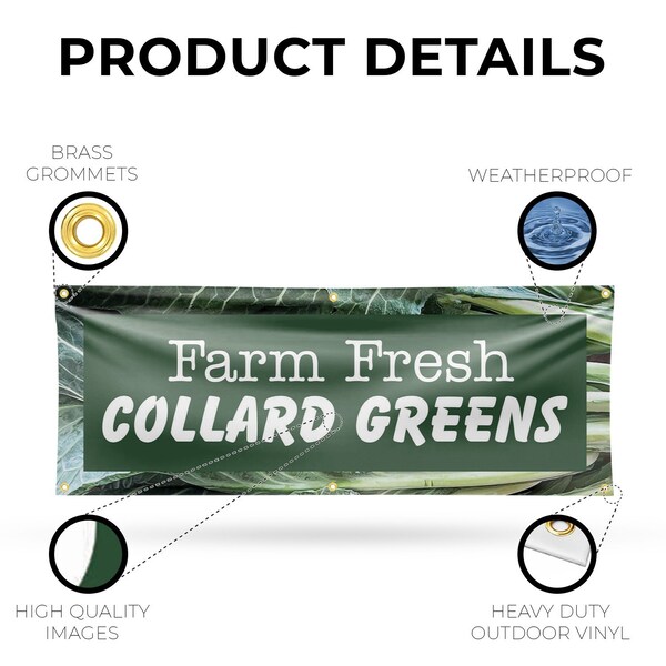 Signmission Farm Fresh Collard Greens, 24 Inch x 72 Inch, Vinyl Banner - B-72-30588