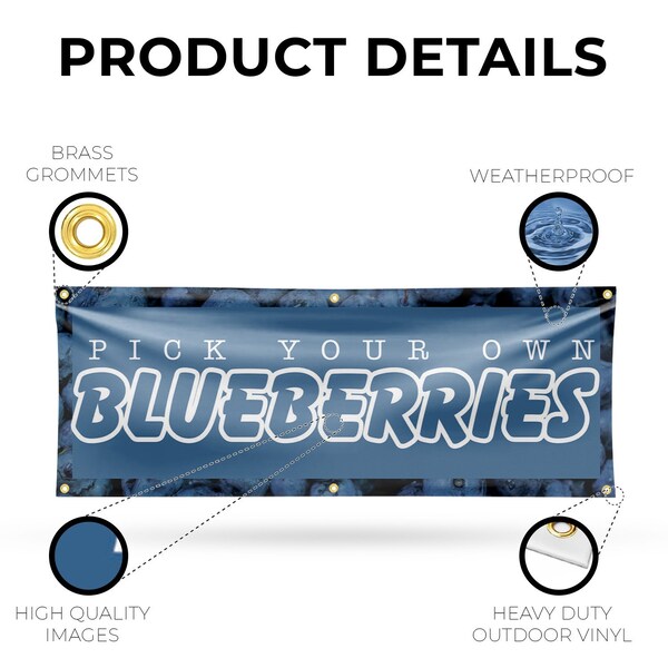 Signmission Pick Your Own Blueberries, 24 Inch x 72 Inch, Vinyl Banner - B-72-30789