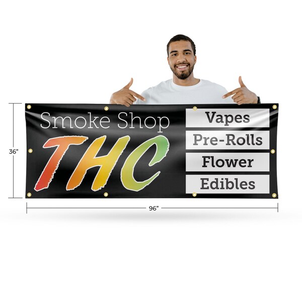 Signmission Smoke Shop THC, 36 Inch x 96 Inch, Vinyl Banner - B-96-30858