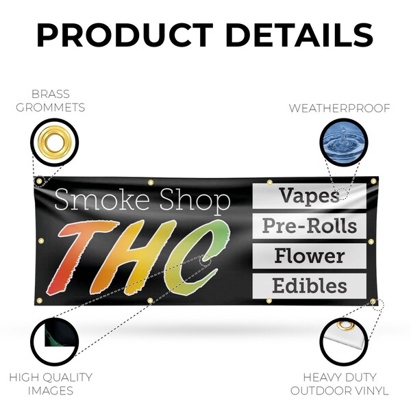 Signmission Smoke Shop THC, 36 Inch x 96 Inch, Vinyl Banner - B-96-30858