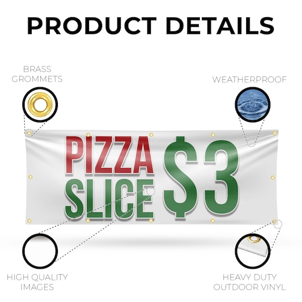 Signmission Pizza Slice $3, 48 Inch x 120 Inch, Vinyl Banner - B-120-30807