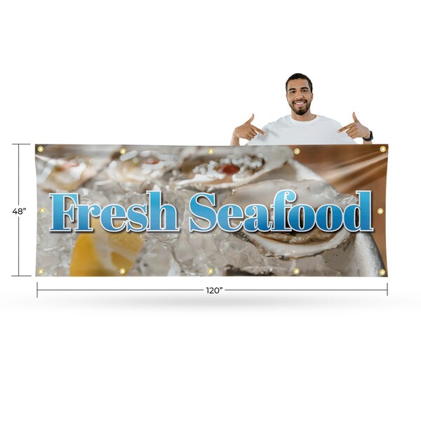 Signmission Fresh Seafood, 48 Inch x 120 Inch, Vinyl Banner - B-120-30658