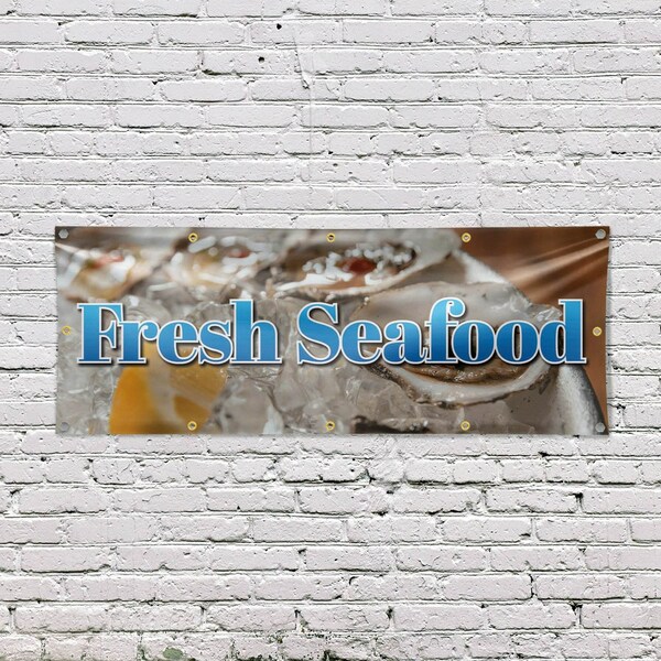 Signmission Fresh Seafood, 48 Inch x 120 Inch, Vinyl Banner - B-120-30658