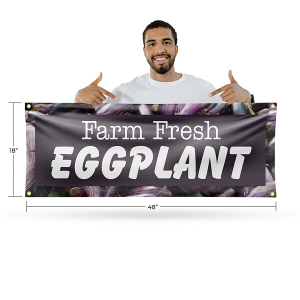Signmission Farm Fresh Eggplant, 18 Inch x 48 Inch, Vinyl Banner - B-30591