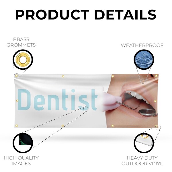 Signmission Dentist, 36 Inch x 96 Inch, Vinyl Banner - B-96-30540