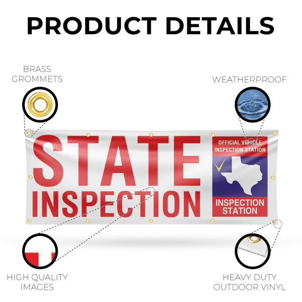 Signmission Texas State Inspection, 48 Inch x 120 Inch, Vinyl Banner - B-120-30885