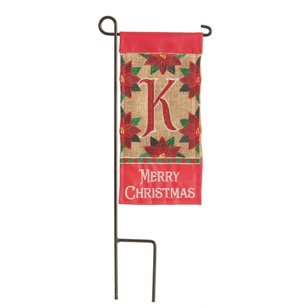 Magnolia Gardens 4 x 85 in Double Applique Merry Christmas Monogram K Burlap Mini Garden Flag - M040010