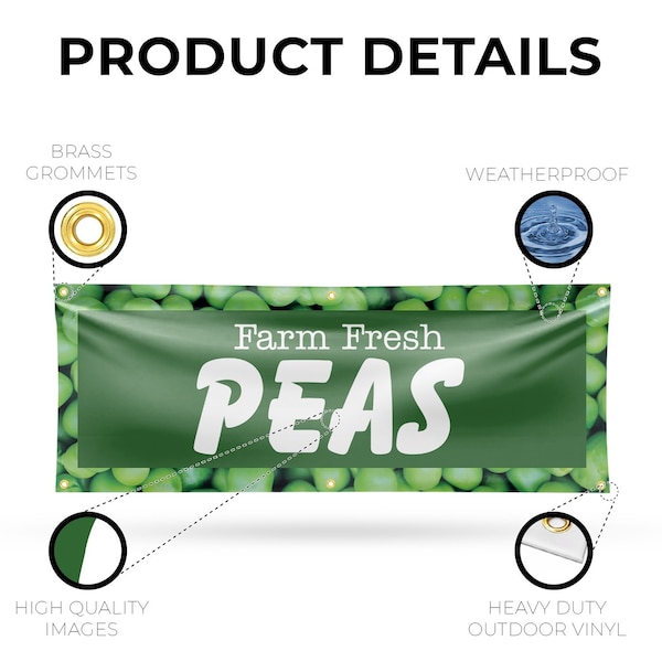 Signmission Farm Fresh Peas, 24 Inch x 72 Inch, Vinyl Banner - B-72-30607