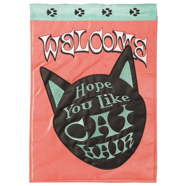 Dicksons 13 x 18 in Flag Double Applique Welcome Cat Hair Polyester Garden - M010142