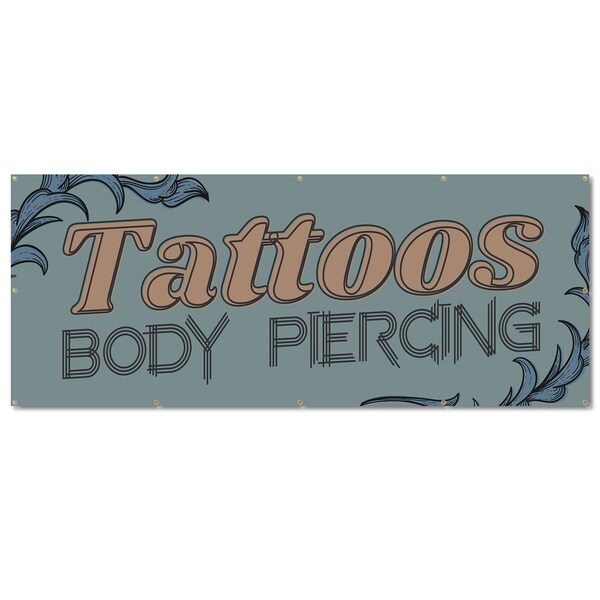 Signmission Tattoos Piercing, 48 Inch, Banner - B-120-30427